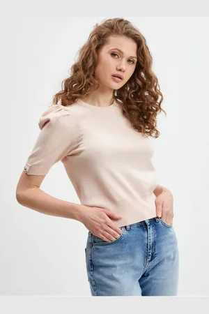 Guess Světle růžový dámský svetr s krátkým rukávem Emma - Dámské