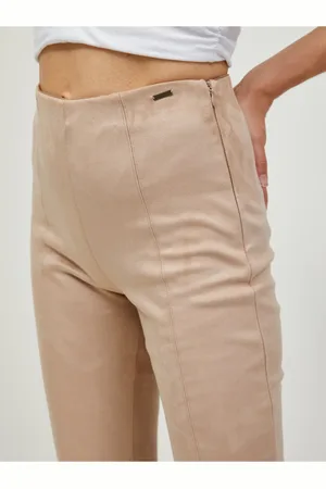 Guess Béžové dámské slim fit kalhoty v semišové úpravě Maya - Dámské