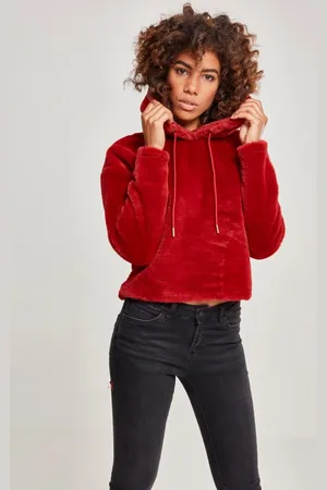 Urban classics Dámská oversize Short Teddy Hoody vínová