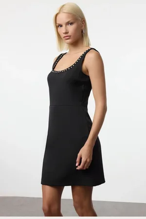 Trendyol Black Collar Stone Embroidery Detailed Mini Vest Woven Dress