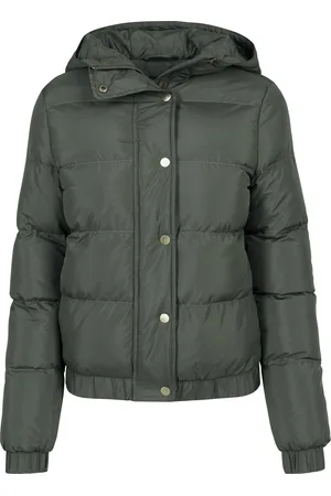 Urban classics Dámská bunda Puffer s kapucí tmavě olivová