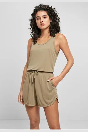 Urban classics Dámská modální kombinéza khaki s krátkými rukávy