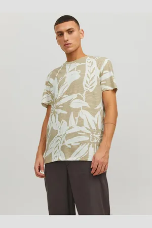 JACK & JONES Béžové pánské vzorované tričko Tropic - Pánské