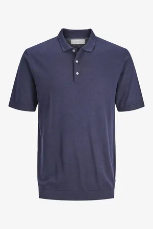 JACK & JONES Tmavě modré pánské úpletové polo tričko s příměsí lnu Jack & Jon - Pánské