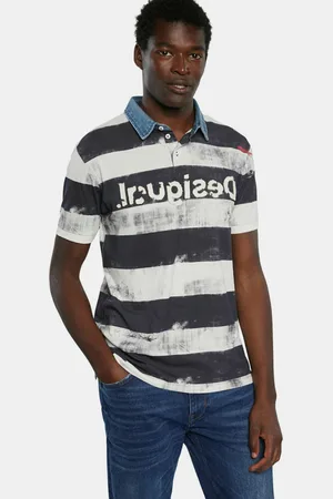 Desigual Černo-bílé pánské pruhované polo tričko TS Julien - Pánské