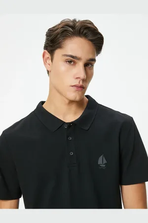 Koton Polo Neck T-Shirt Minimal Printed Buttoned Short Sleeve