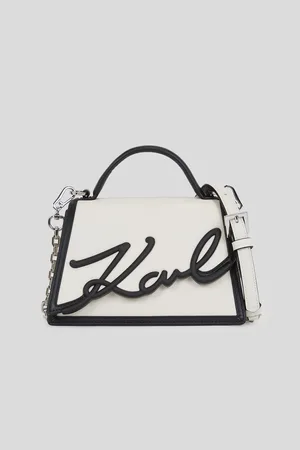 Karl Lagerfeld Černo-krémová dámská kožená kabelka K/Signature 2.0 - Dámské