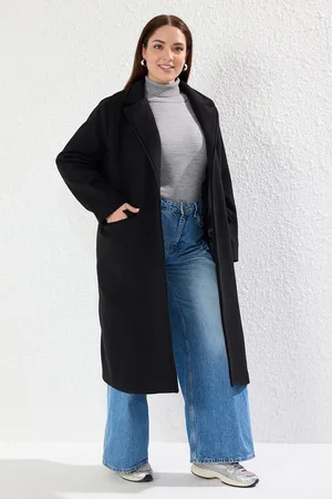 Trendyol Curve Black Double Breasted Closure Lined Coat