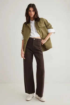 Trendyol Brown Stitch Detail High Waist Wide Leg Jeans