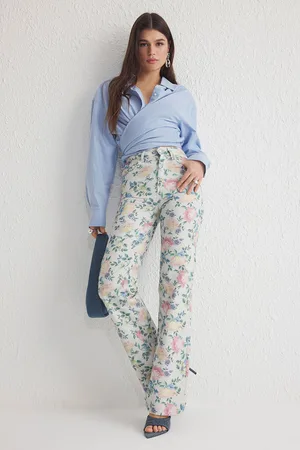 Trendyol Multicolored Floral Print High Waist Wide Leg Jeans
