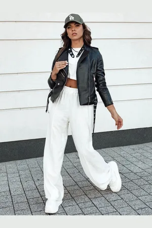 D-Street Szerokie spodnie damskie wide leg GRITAN ecru