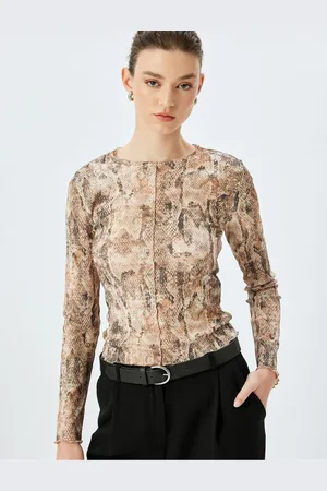 Koton Slim Fit Crew Neck Long Sleeve Snakeskin Printed T-Shirt