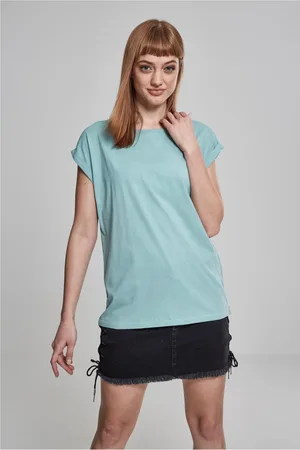 Urban classics Dámské modré tričko s prodlouženým ramenem