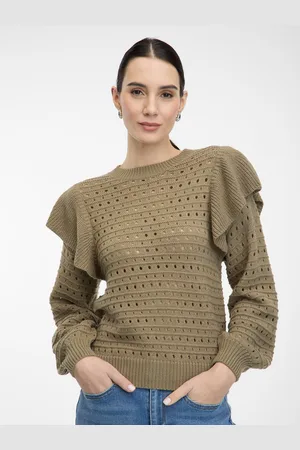 ORSAY Khaki dámský svetr s volány - Dámské