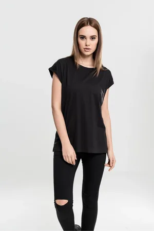 Urban classics Dámské tričko s prodlouženým ramenem černé