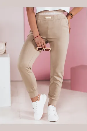 D-Street Spodnie dresowe damskie slim fit LA VOGUE beżowe