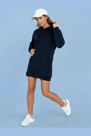 D-Street Bluza damska długa z kapturem oversize TIMMY granatowa