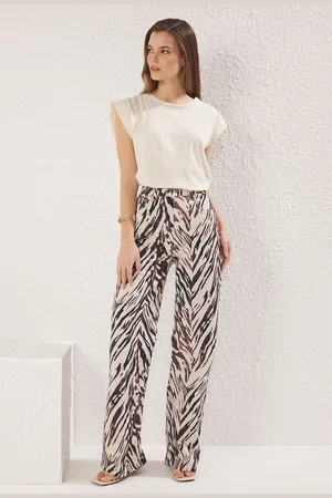 Trendyol Brown Animal Print High Waist Wide Leg Jeans