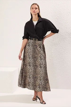 Trendyol Brown Leopard Patterned Woven Skirt