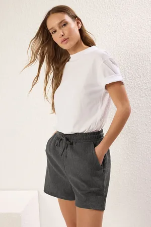 Trendyol Anthracite Textured Crepe High Waist Elastic Short Knit Shorts & Bermudas