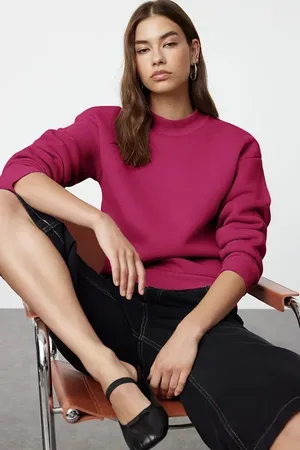 Trendyol Pink Thick Polar Fleece Half Turtleneck Relaxed/Comfortable Pattern Knitted Sweatshirt