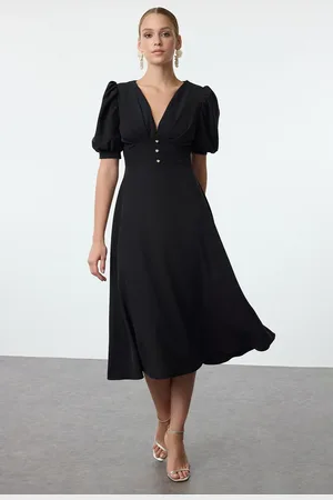 Trendyol Black A-Cut Shiny Stone Woven Elegant Evening Dress