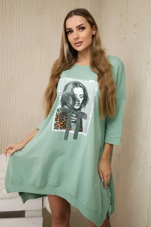 Kesi Šaty s potiskem a rozšířeným spodním dílem tmavě mint