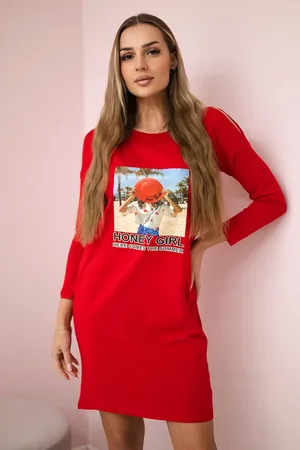 Kesi Šaty s potiskem Honey girl červené
