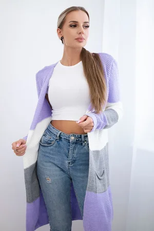 Kesi Svetr Cardigan na ramínka fialový+ecru