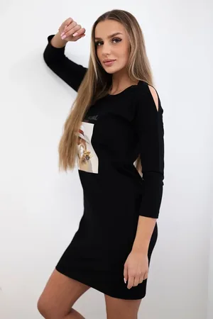 Kesi Černé šaty s potiskem košíku