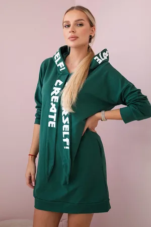 Kesi Šaty s kapucí Oversize tmavě zelené
