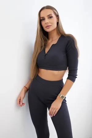 Kesi Žebrovaný crop top set z grafitu