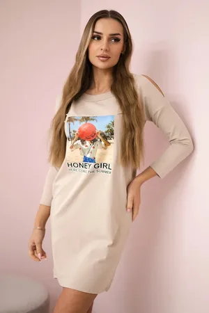 Kesi Šaty s potiskem Honey girl béžové