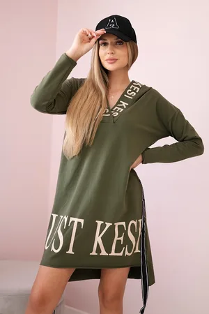 Kesi Šaty s kapucí a potiskem khaki