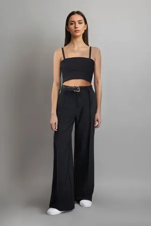 Trendyol Black Pleated Wide Leg/Wide Leg Woven Trousers
