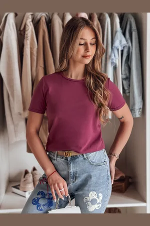 D-Street T-shirt damski basic lekko oversize BASICWIN fioletowa