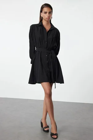 Trendyol Black Belted Mini Woven Shirt Dress