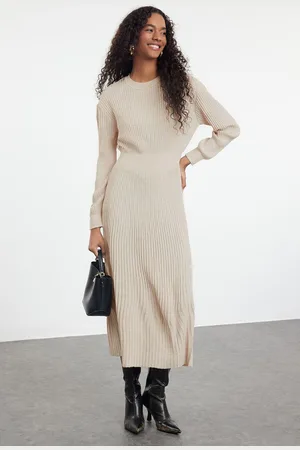 Trendyol Stone Pleated Knitwear Dress