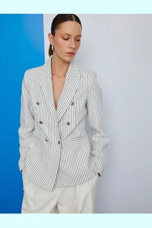 Koton Double Breasted Striped Blazer Jacket with Buttoned Pockets