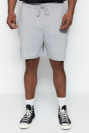 Trendyol Plus Size Gray Regular Cut Medium Length Lace Up Text Printed Shorts