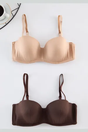 Trendyol Brown-Dark Skin 2-Pack Rope Strapless Padded Full Cup Balconet Knitted Bra