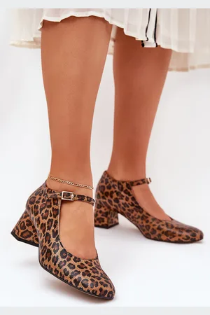 Laura Messi Kožené Lodičky Na Podpatku V Leopardím Stylu 2936 Hnědé