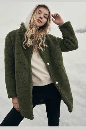 Urban classics Dámský oversized Sherpa Coat olivový