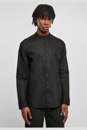 Urban classics Bavlněná lněná košile se stojatým límečkem