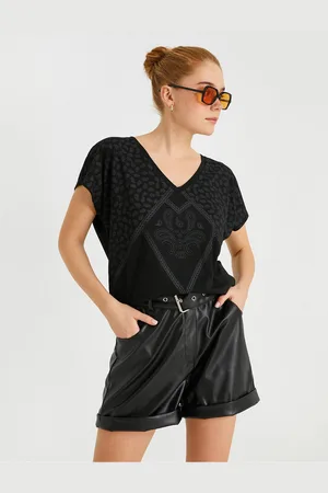 Koton Patterned T-Shirt V-Neck Short Sleeve