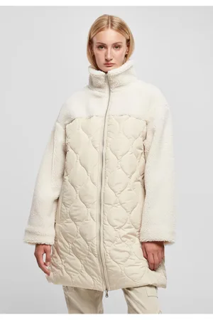 Urban classics Dámský oversized Sherpa Quilted Coat softseagrass/white sand