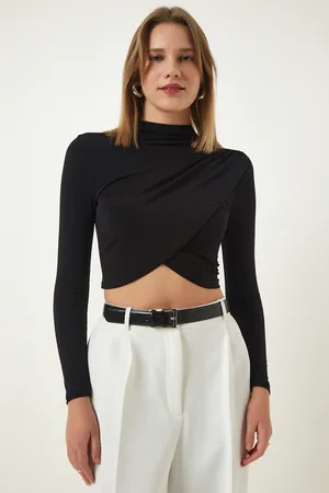 Happiness istanbul Black Gathered Detailed High Neck Blouse