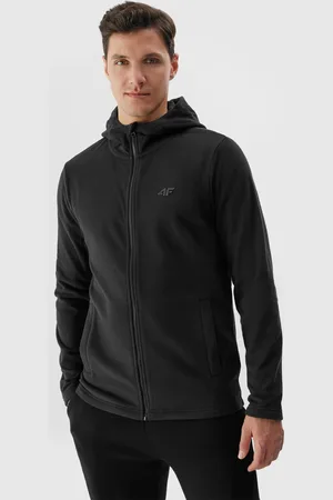 4F Pánský fleece regular s kapucí - černý