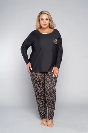 Italian Fashion Dámské pyžamo Pinnia dlouhé rukávy, dlouhé nohavice - grafit/potisk