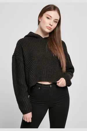 Urban classics Dámský oversized svetr s kapucí - černý